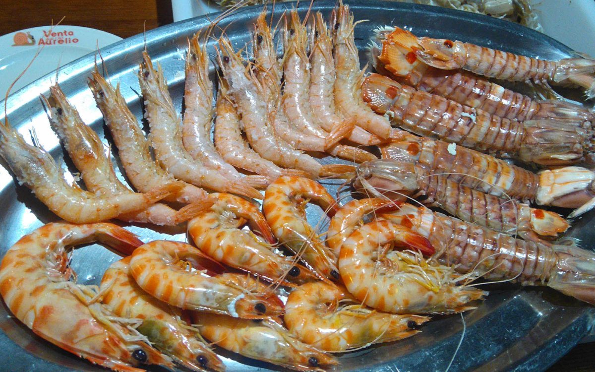 Mariscos cocidos en restaurante de Cádiz. Venta Aurelio entre Chipiona y Sanlúcar de Barrameda.
